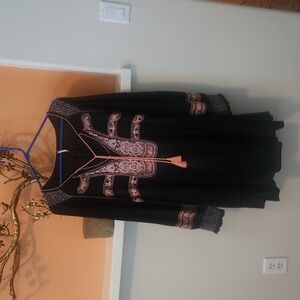 Free People Beaded Floral Sleeve Boho Black Tunic Dress